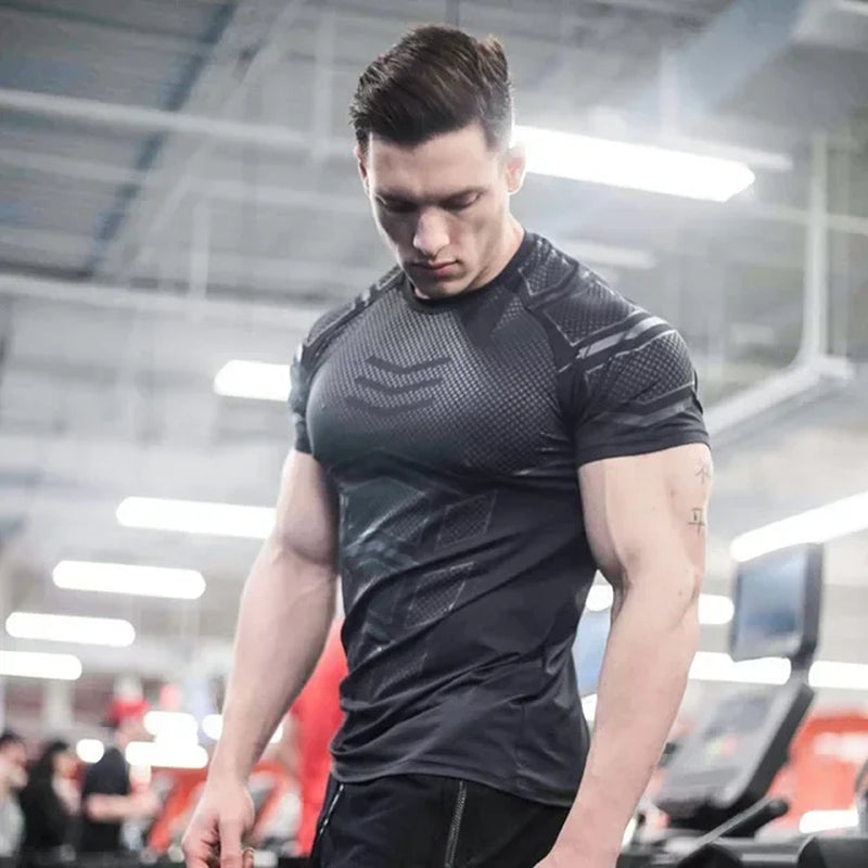 Fitness Muscle Men Loose Quick Drying T-Shirt Running Training Clothes Summer Cool Trend Personality O Collar Short Sleeve
