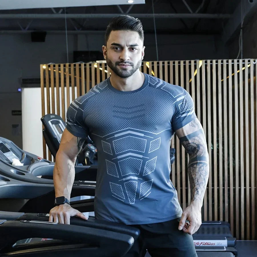 Fitness Muscle Men Loose Quick Drying T-Shirt Running Training Clothes Summer Cool Trend Personality O Collar Short Sleeve