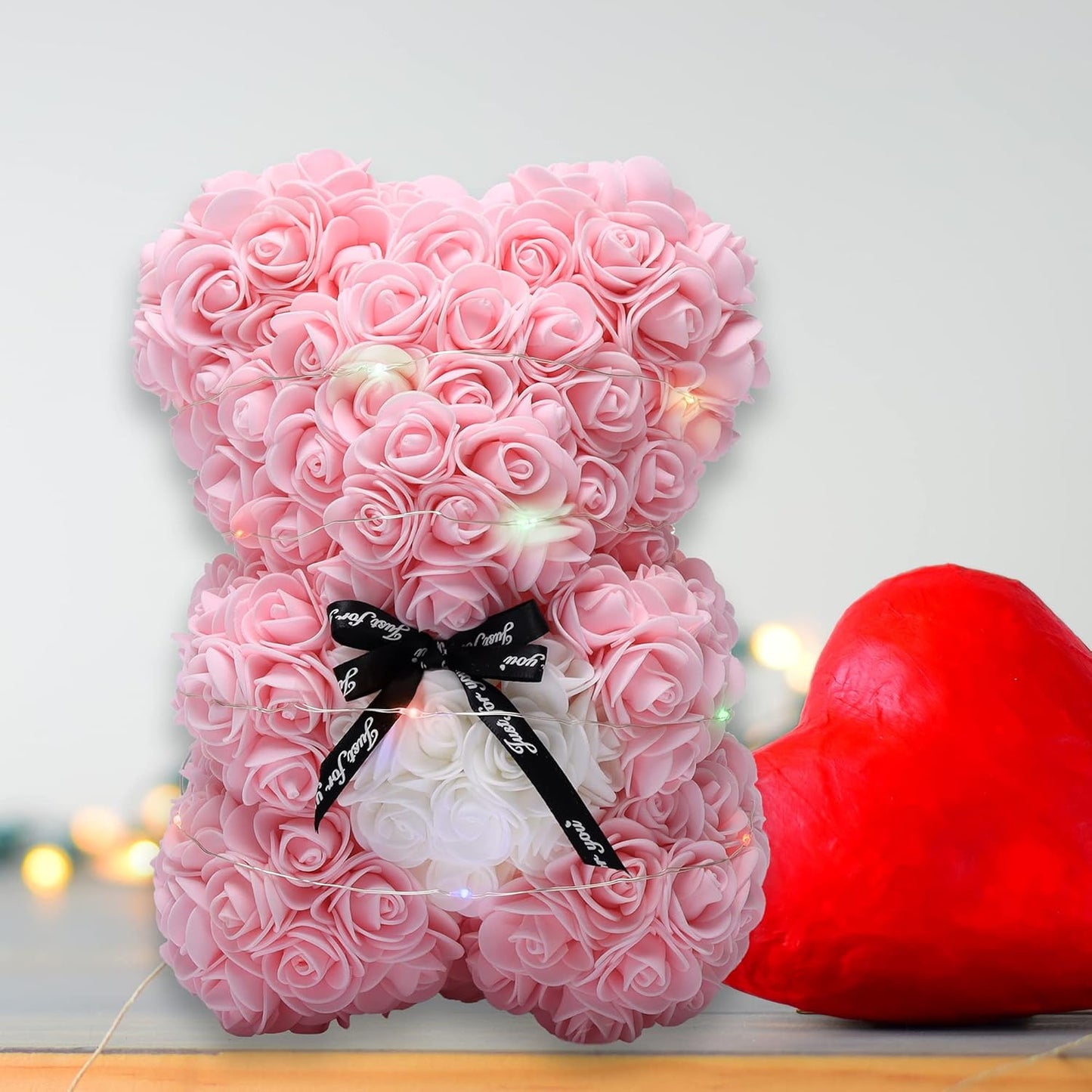 POWKLX Valentines Day Gifts for Her - Rose Teddy Bear - Rose Flowers Bear, Unique Gifts, Gifts for Girls,Gifts for Mom,Birthday Gifts,Flower Delivery - Clear Gift Box Included (Light Pink)