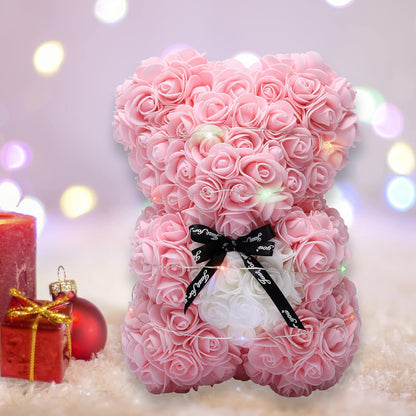 POWKLX Valentines Day Gifts for Her - Rose Teddy Bear - Rose Flowers Bear, Unique Gifts, Gifts for Girls,Gifts for Mom,Birthday Gifts,Flower Delivery - Clear Gift Box Included (Light Pink)