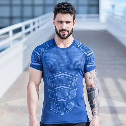 Fitness Muscle Men Loose Quick Drying T-Shirt Running Training Clothes Summer Cool Trend Personality O Collar Short Sleeve