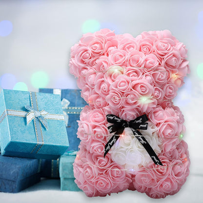 POWKLX Valentines Day Gifts for Her - Rose Teddy Bear - Rose Flowers Bear, Unique Gifts, Gifts for Girls,Gifts for Mom,Birthday Gifts,Flower Delivery - Clear Gift Box Included (Light Pink)