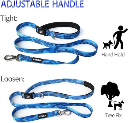 Reflective Dog Collar and Leash Set with Airtag Holder, Blue Camo Padded Collar with Matching Clip Handle Leash for Medium Dogs